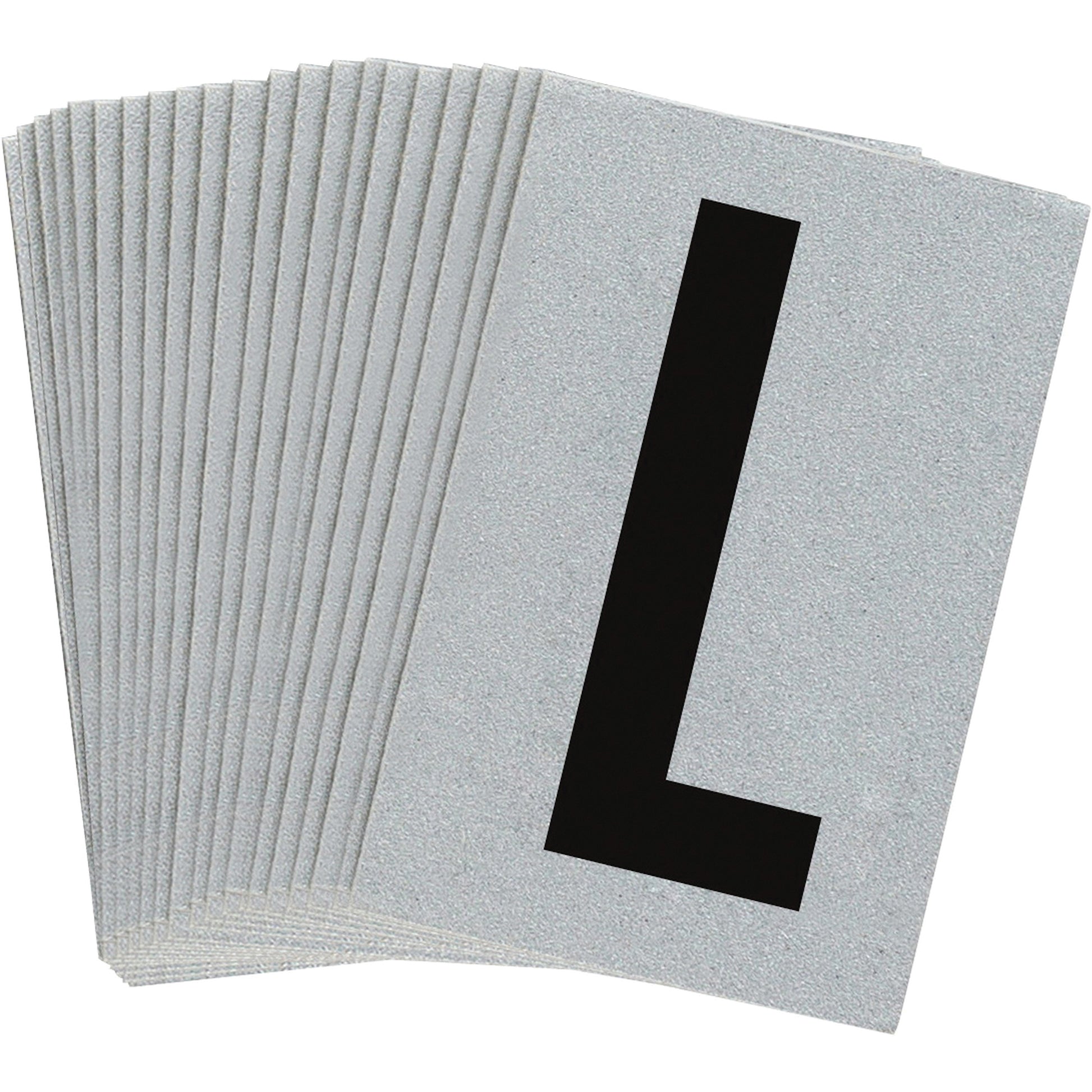 Brady Reflective Individual Number and Letter Labels, L, 1" H, Black on Silver