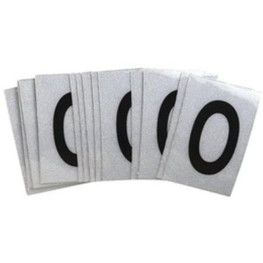 Brady Reflective Individual Number & Letter Labels, O, 1" H, Black on Silver