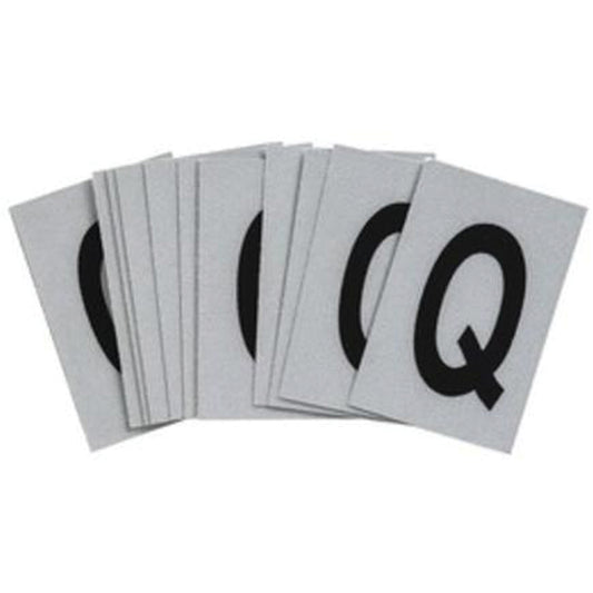 Brady Reflective Individual Number & Letter Labels, Q, 1" H, Black on Silver