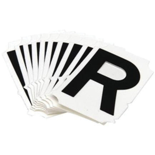 Brady Reflective Individual Number & Letter Labels, R, 1" H, Black on Silver