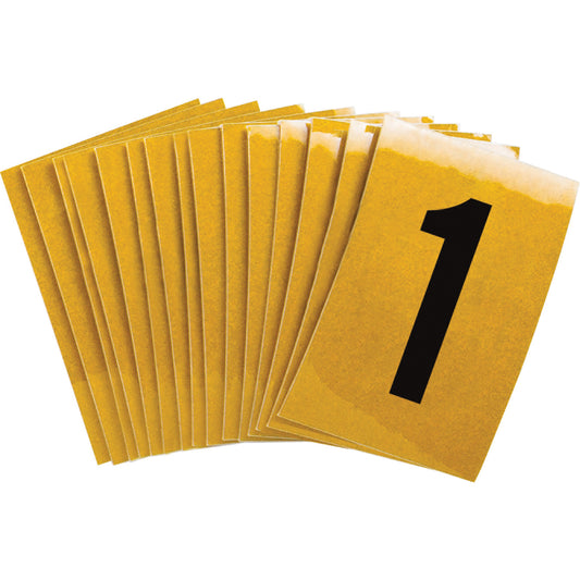 Brady Reflective Individual Number and Letter Labels, 1, 1" H, Black on Yellow
