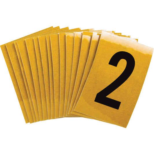 Brady Reflective Individual Number and Letter Labels, 2, 1" H, Black on Yellow