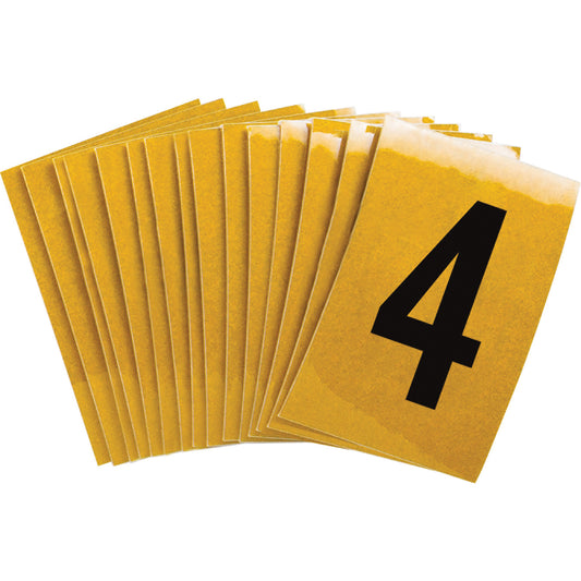 Brady Individual Number and Letter Labels, 4, 2" H, Black on Yellow