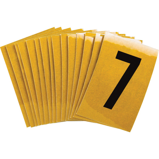 Brady Reflective Individual Number and Letter Labels, 7, 1" H, Black on Yellow