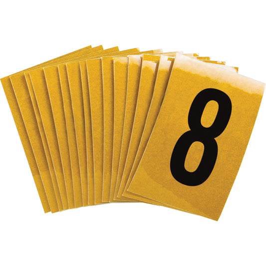 Brady Reflective Individual Number and Letter Labels, 8, 1" H, Black on Yellow