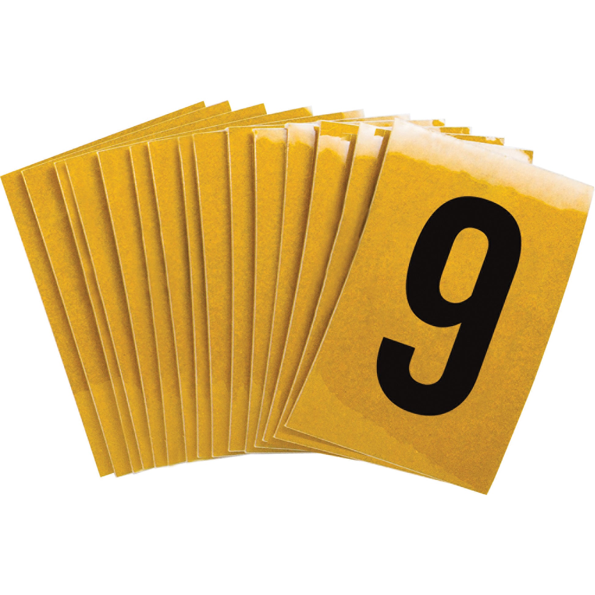 Brady Reflective Individual Number and Letter Labels, 9, 1" H, Black on Yellow