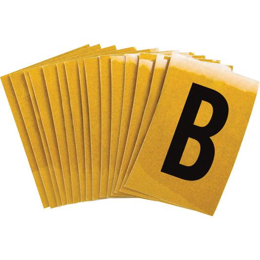 Brady Reflective Individual Number and Letter Labels, B, 1" H, Black on Yellow