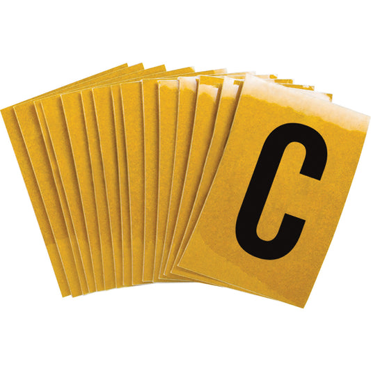 Brady Reflective Individual Number and Letter Labels, C, 1" H, Black on Yellow