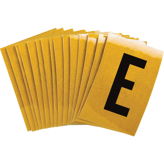 Brady Reflective Individual Number and Letter Labels, E, 1" H, Black on Yellow