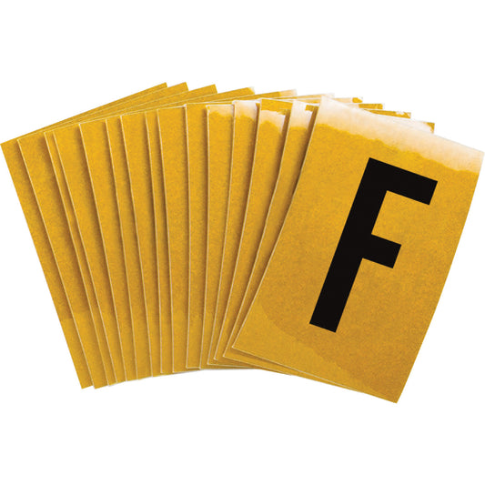Brady Reflective Individual Number and Letter Labels, F, 1" H, Black on Yellow