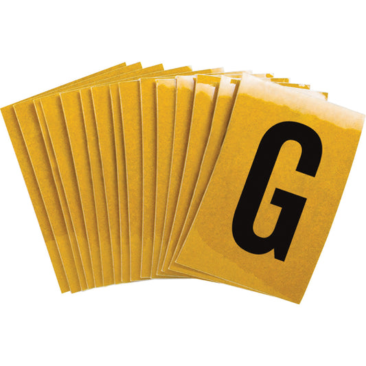Brady Reflective Individual Number and Letter Labels, G, 1" H, Black on Yellow