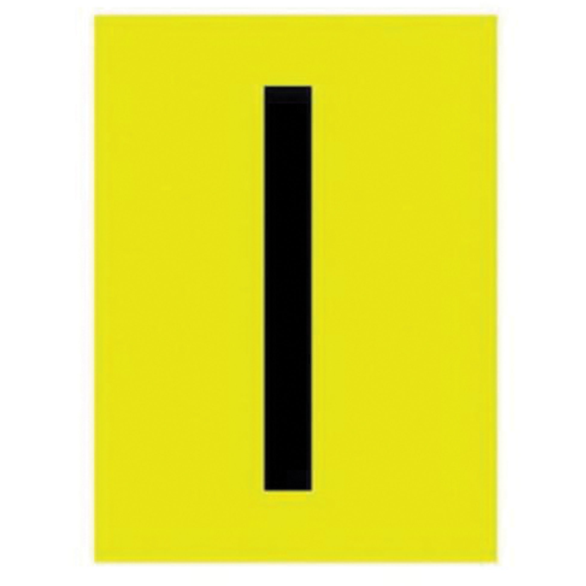 Brady Reflective Individual Number and Letter Labels, I, 1" H, Black on Yellow