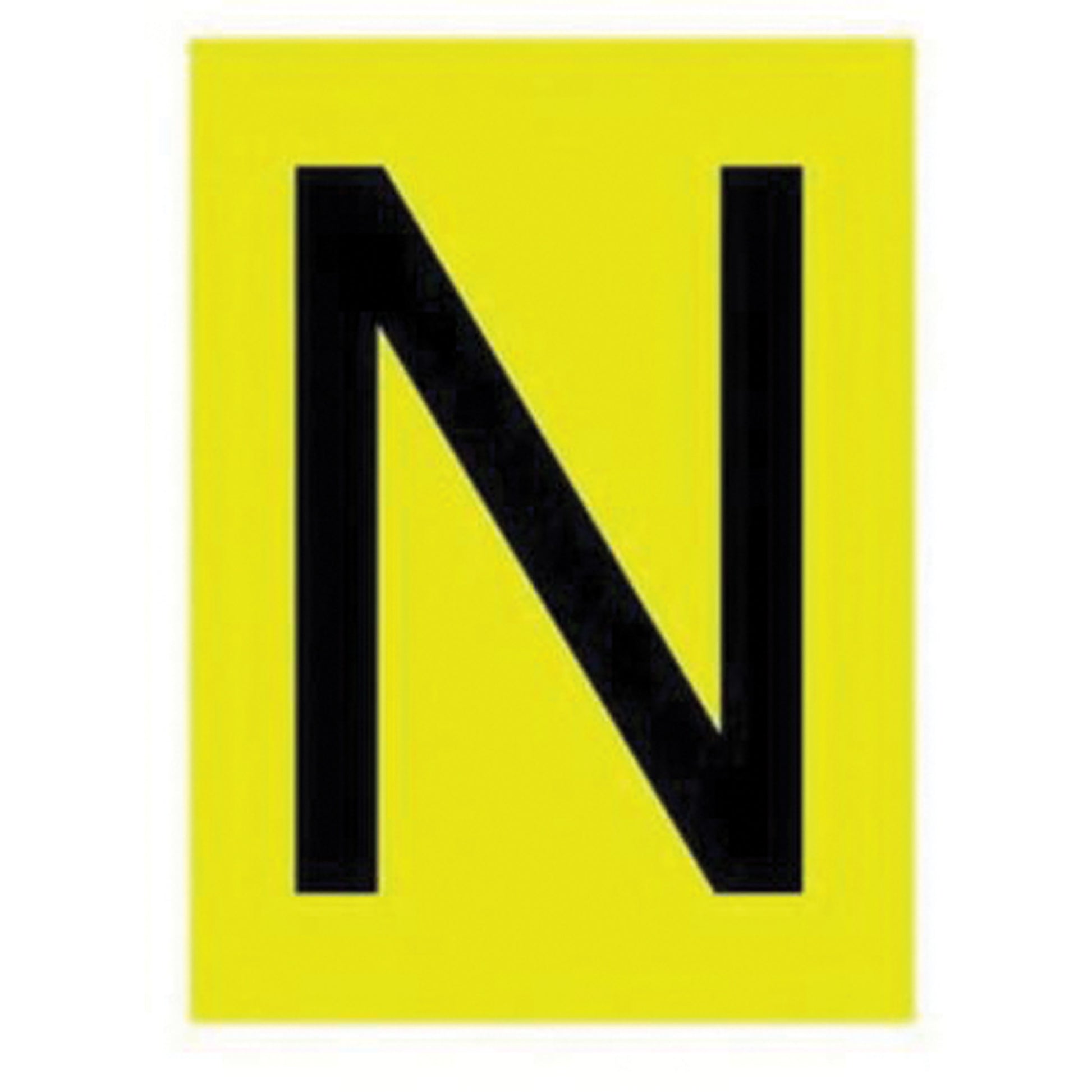 Brady Reflective Individual Number & Letter Labels, N, 1" H, Black on Yellow