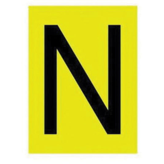 Brady Reflective Individual Number & Letter Labels, N, 1" H, Black on Yellow