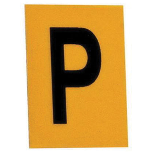 Brady Reflective Individual Number & Letter Labels, P, 1" H, Black on Yellow