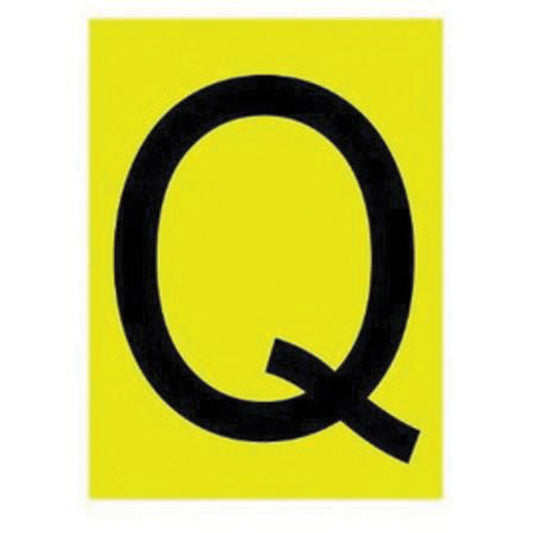 Brady Reflective Individual Number & Letter Labels, Q, 1" H, Black on Yellow