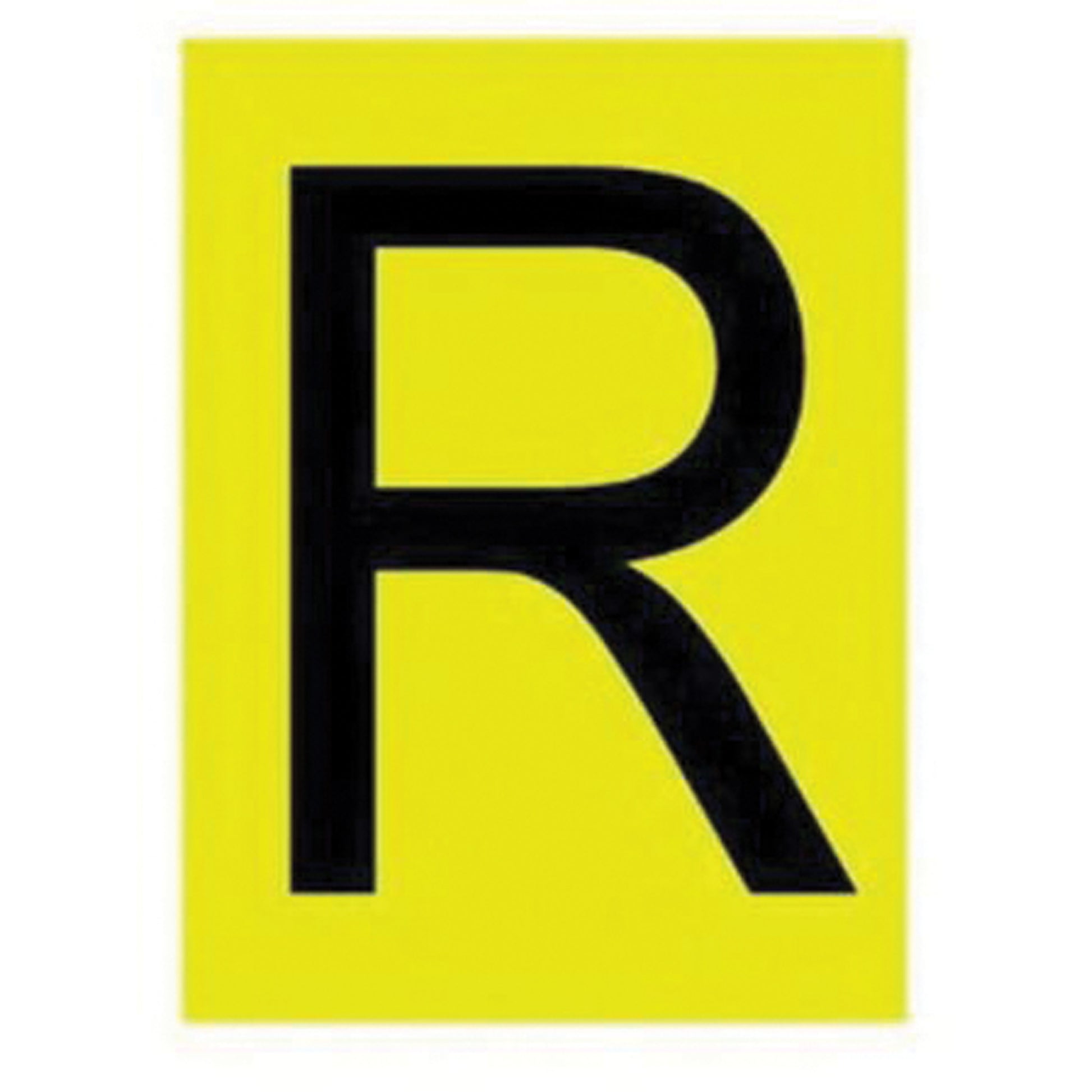 Brady Reflective Individual Number & Letter Labels, R, 1" H, Black on Yellow