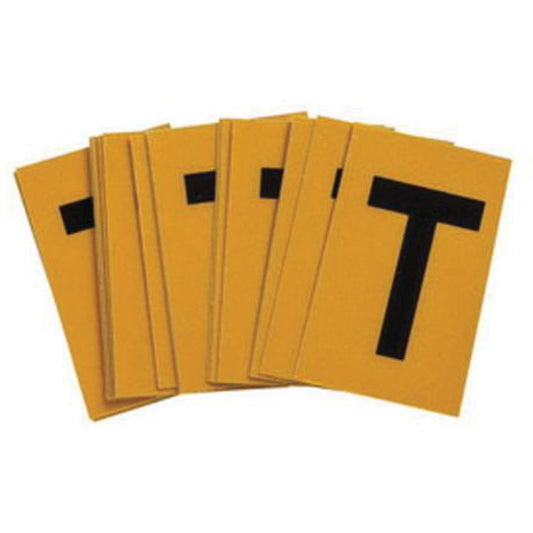 Brady Reflective Individual Number & Letter Labels, T, 1" H, Black on Yellow