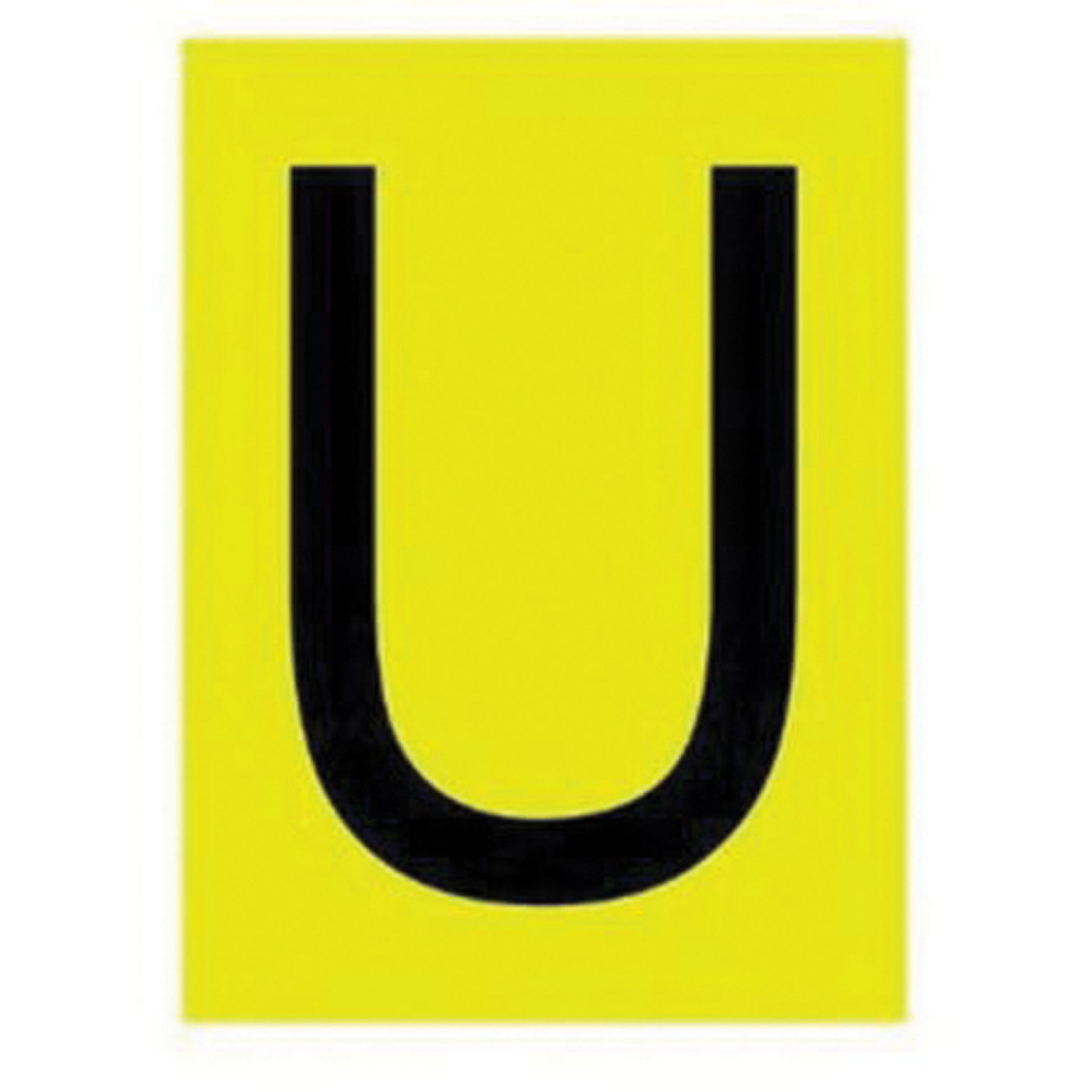 Brady Reflective Individual Number & Letter Labels, U, 1" H, Black on Yellow