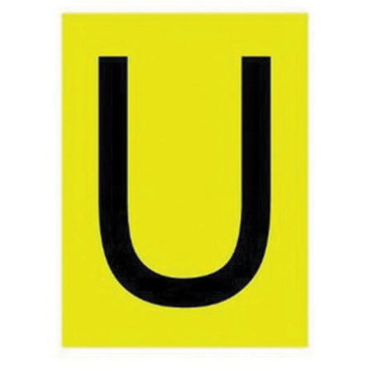 Brady Reflective Individual Number & Letter Labels, U, 1" H, Black on Yellow