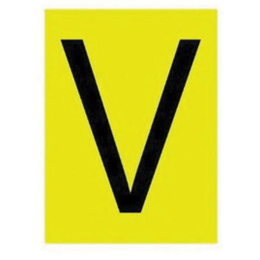 Brady Reflective Individual Number & Letter Labels, V, 1" H, Black on Yellow