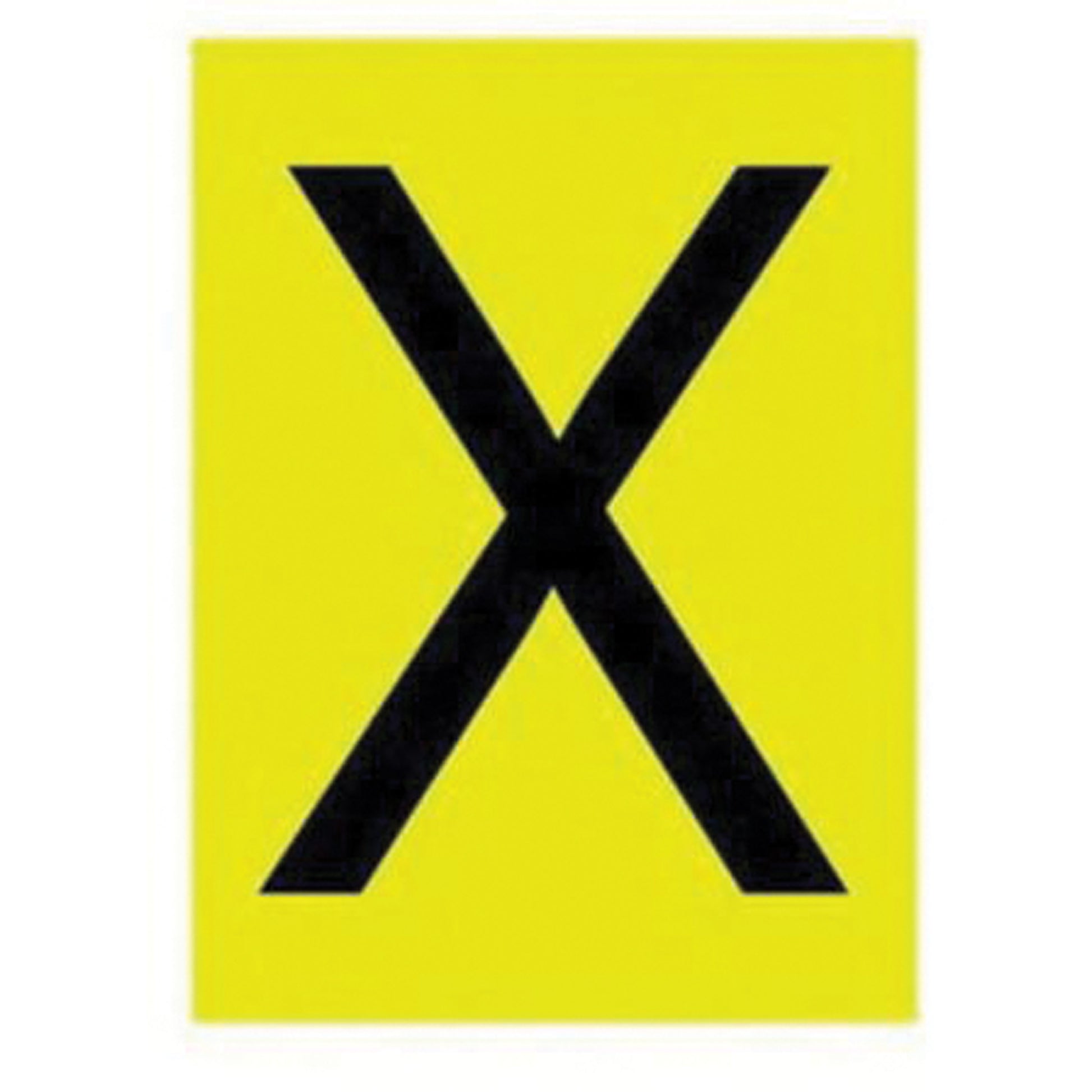 Brady Reflective Individual Number & Letter Labels, X, 1" H, Black on Yellow