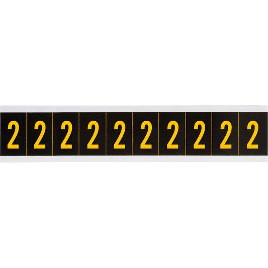 Brady Individual Number and Letter Labels, 2, 1" H, Yellow on Black