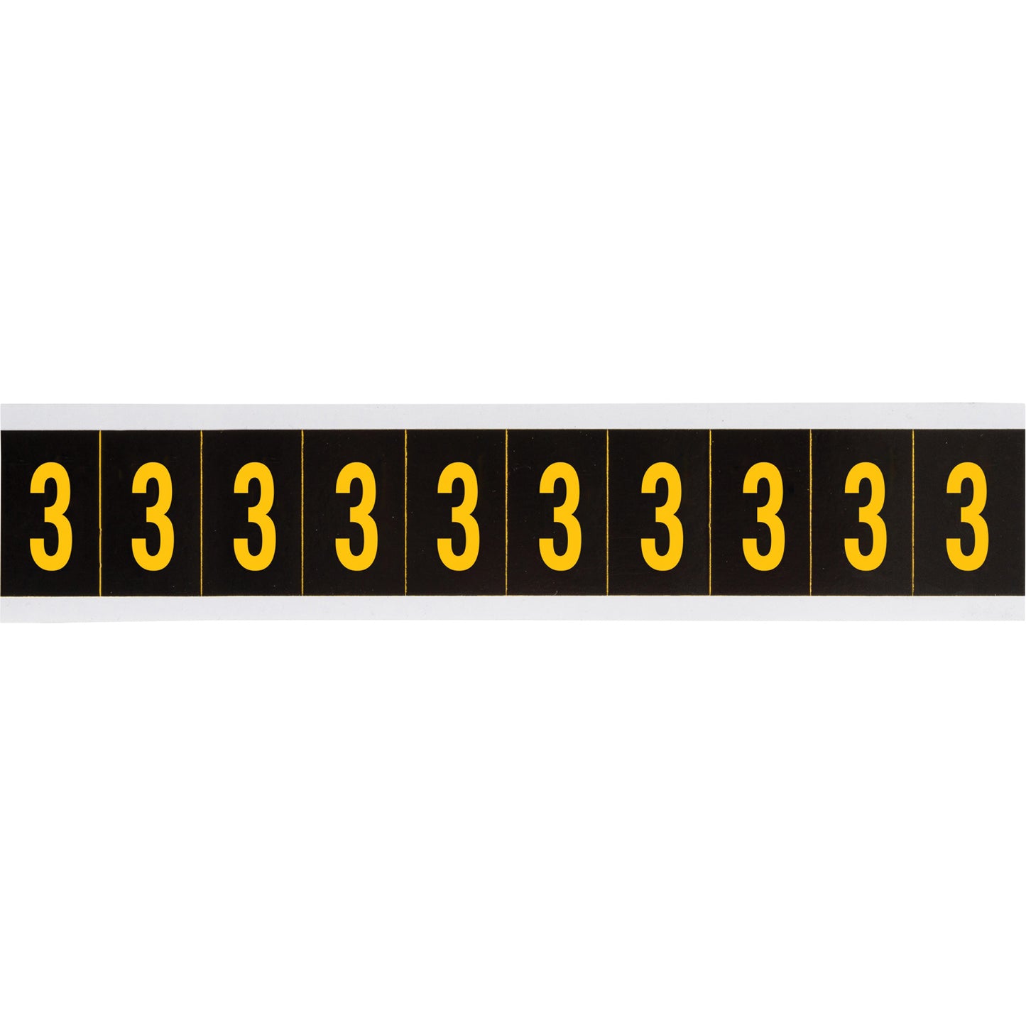 Brady Individual Number and Letter Labels, 3, 2" H, Yellow on Black