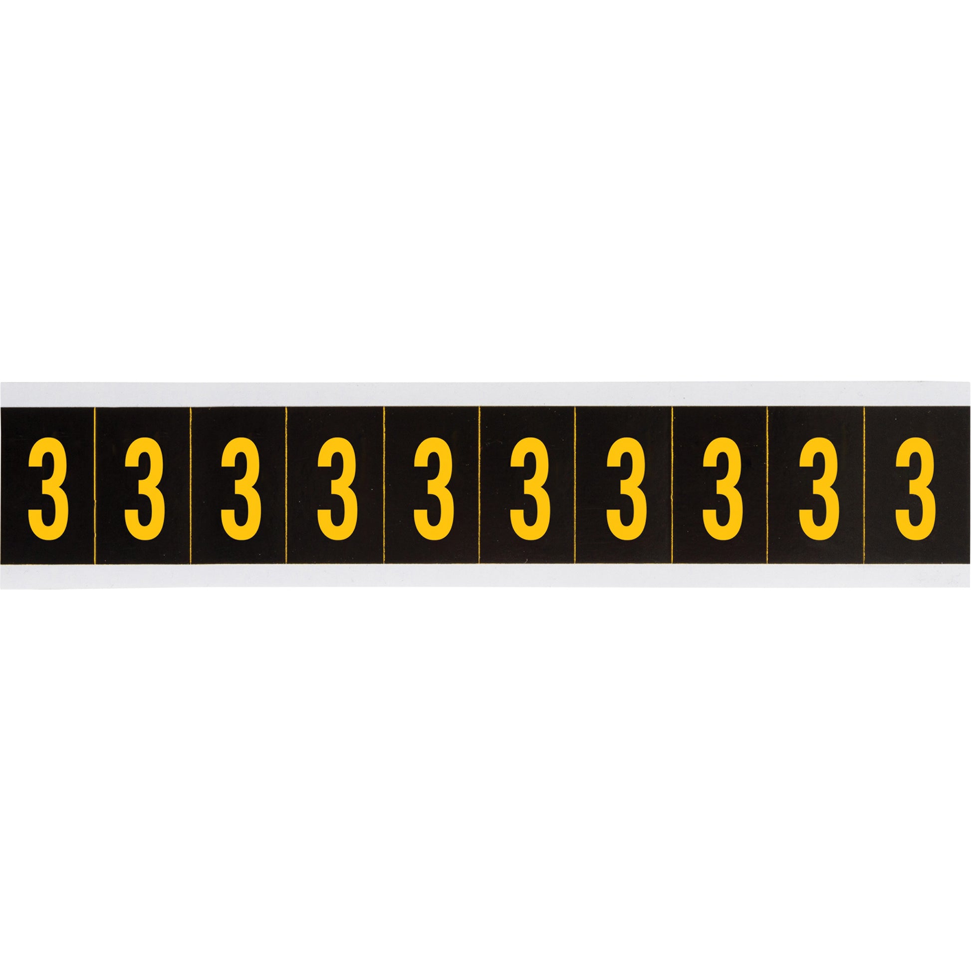 Brady Individual Number and Letter Labels, 3, 2" H, Yellow on Black