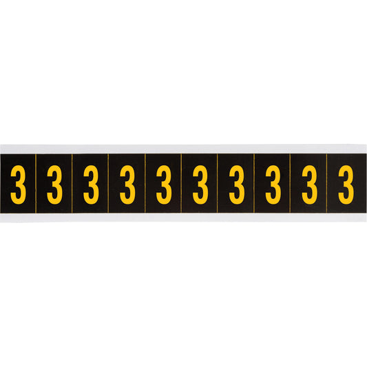 Brady Individual Number and Letter Labels, 3, 2" H, Yellow on Black