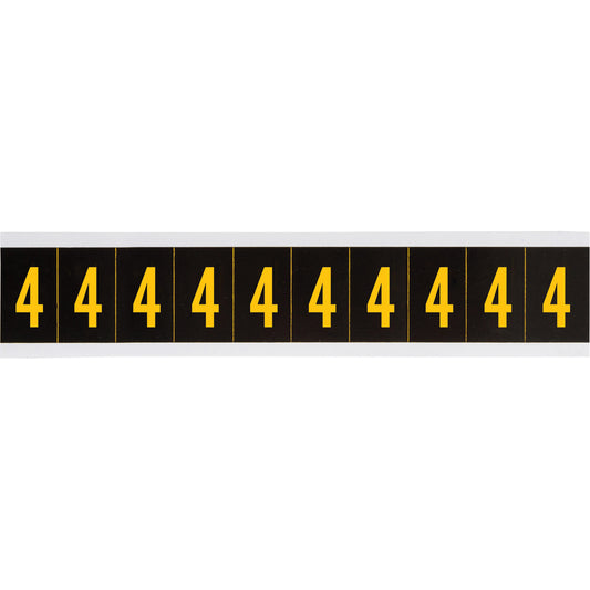 Brady Individual Number and Letter Labels, 4, 1" H, Yellow on Black