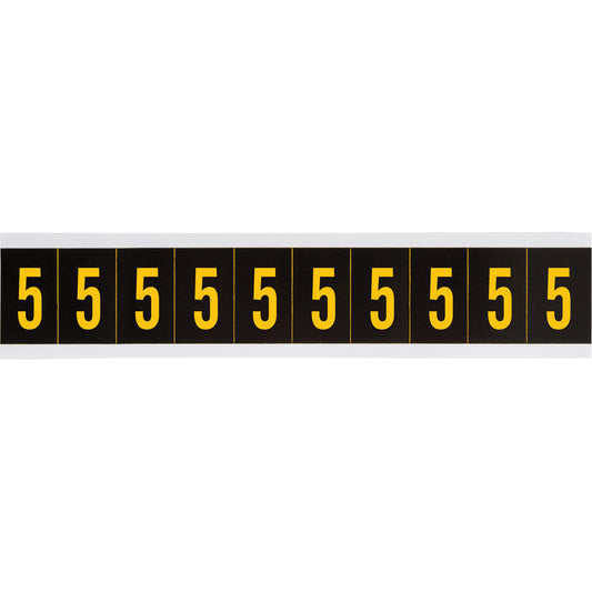 Brady Individual Number and Letter Labels, 5, 2" H, Yellow on Black