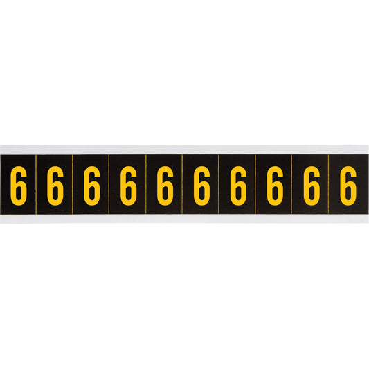 Brady Individual Number and Letter Labels, 6, 1" H, Yellow on Black