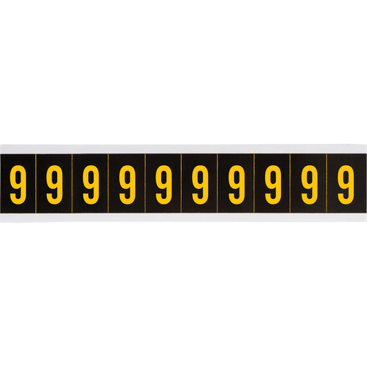 Brady Individual Number and Letter Labels, 9, 2" H, Yellow on Black