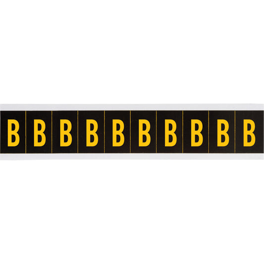 Brady Individual Number and Letter Labels, B, 2" H, Yellow on Black