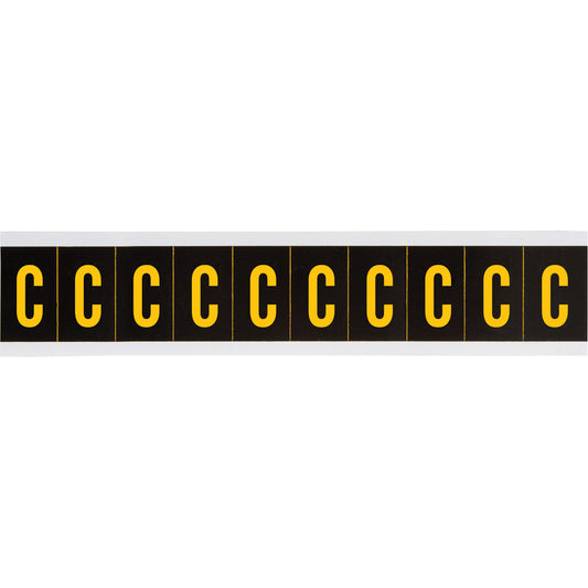 Brady Individual Number and Letter Labels, C, 2" H, Yellow on Black