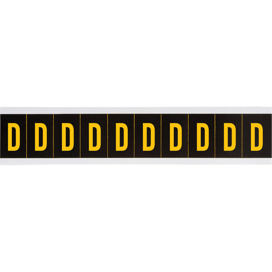 Brady Individual Number and Letter Labels, D, 2" H, Yellow on Black
