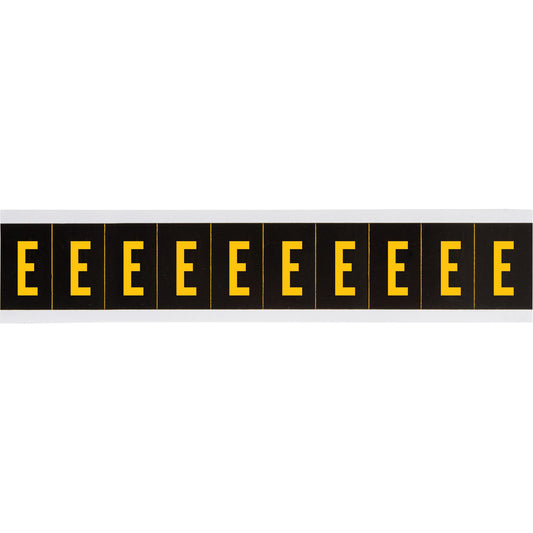 Brady Individual Number and Letter Labels, E, 2" H, Yellow on Black
