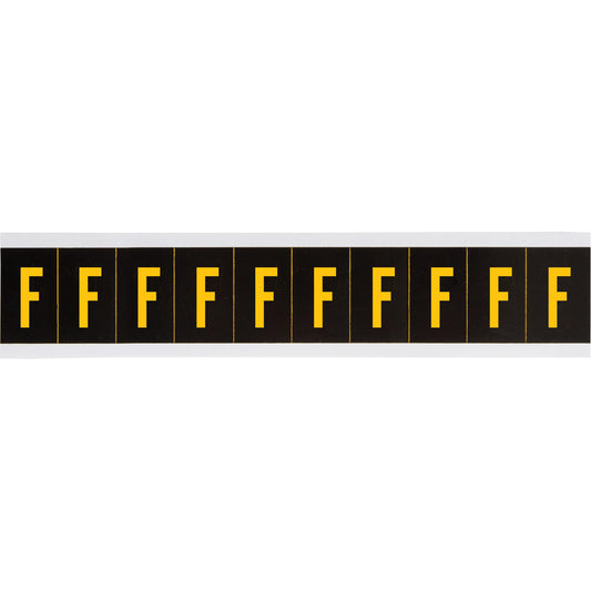 Brady Individual Number and Letter Labels, F, 2" H, Yellow on Black