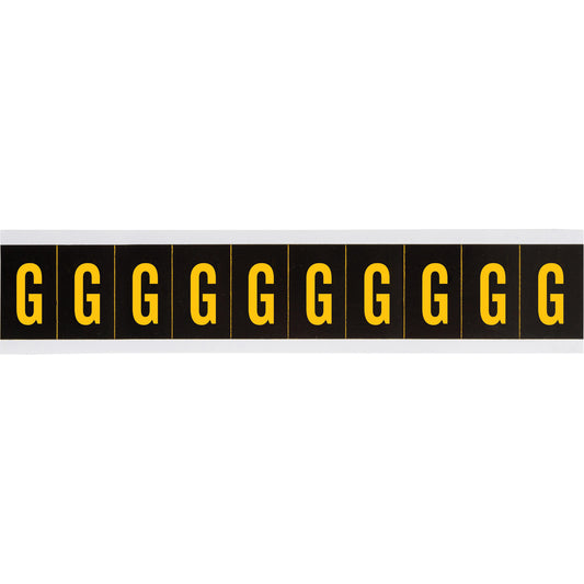Brady Individual Number and Letter Labels, G, 2" H, Yellow on Black