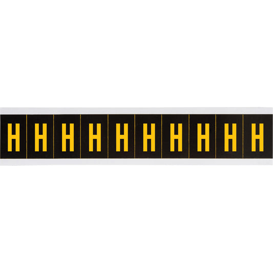 Brady Individual Number and Letter Labels, H, 2" H, Yellow on Black