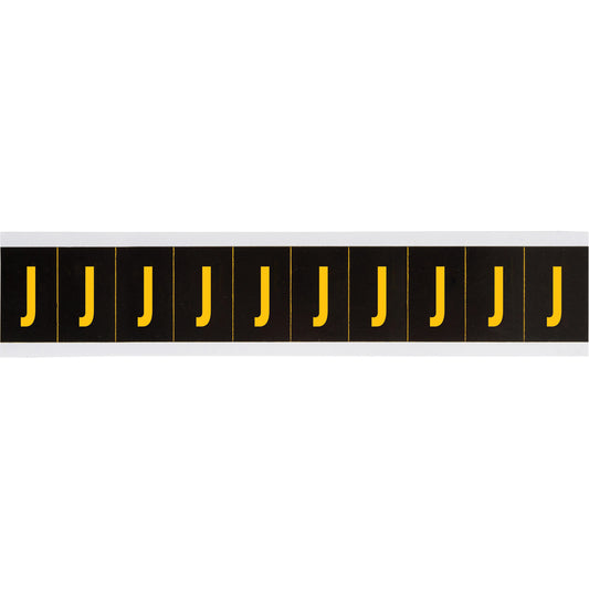 Brady Individual Number and Letter Labels, J, 2" H, Yellow on Black
