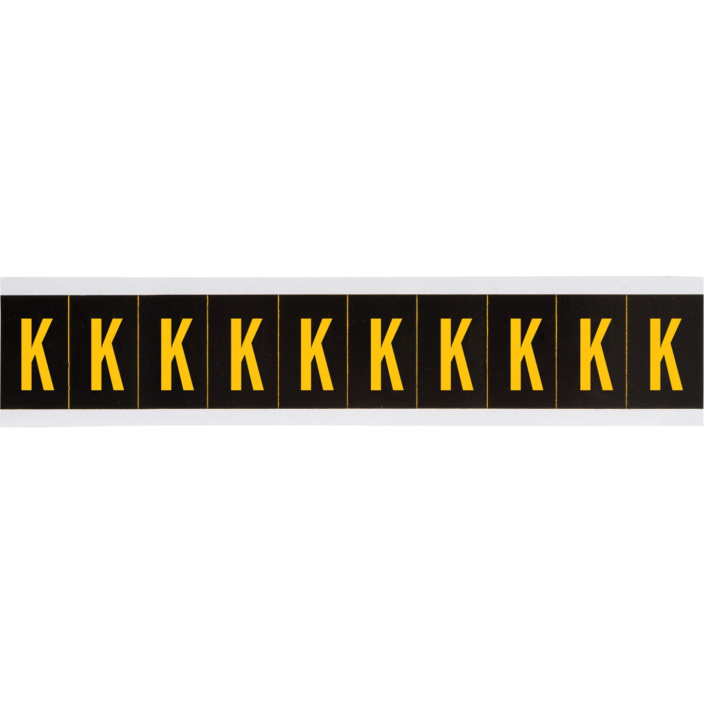 Brady Individual Number and Letter Labels, K, 2" H, Yellow on Black