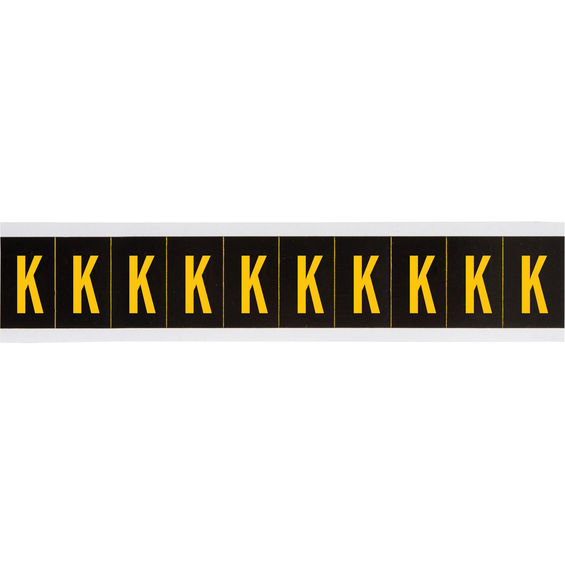 Brady Individual Number and Letter Labels, K, 2" H, Yellow on Black