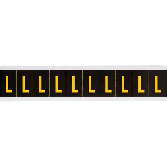 Brady Individual Number and Letter Labels, L, 2" H, Yellow on Black