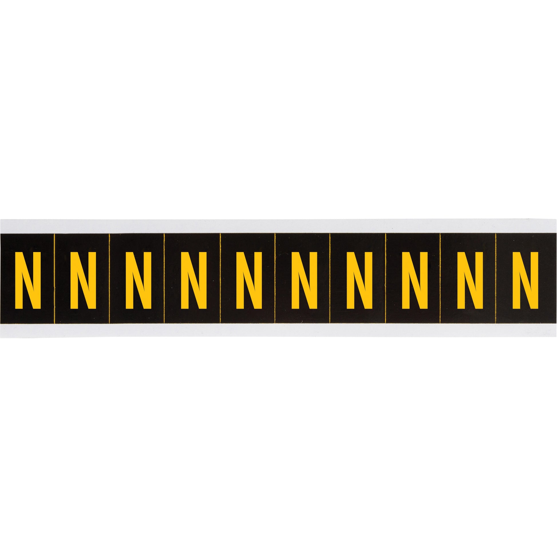 Brady Individual Number & Letter Labels, N, 2" H, Yellow on Black