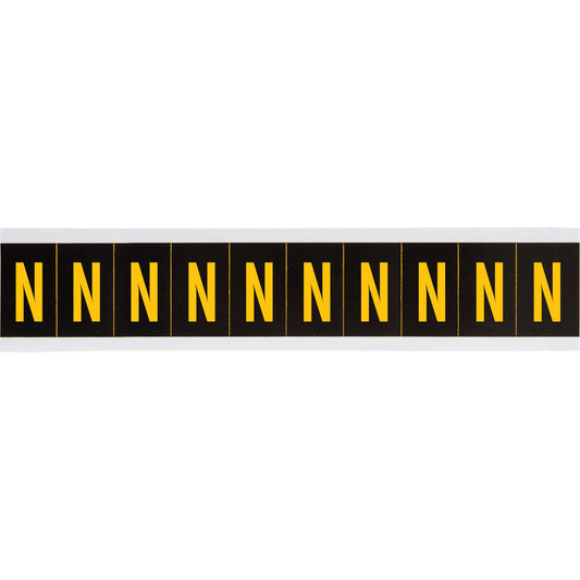 Brady Individual Number & Letter Labels, N, 2" H, Yellow on Black