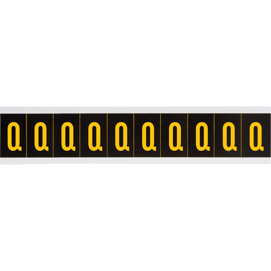 Brady Individual Number & Letter Labels, Q, 2" H, Yellow on Black