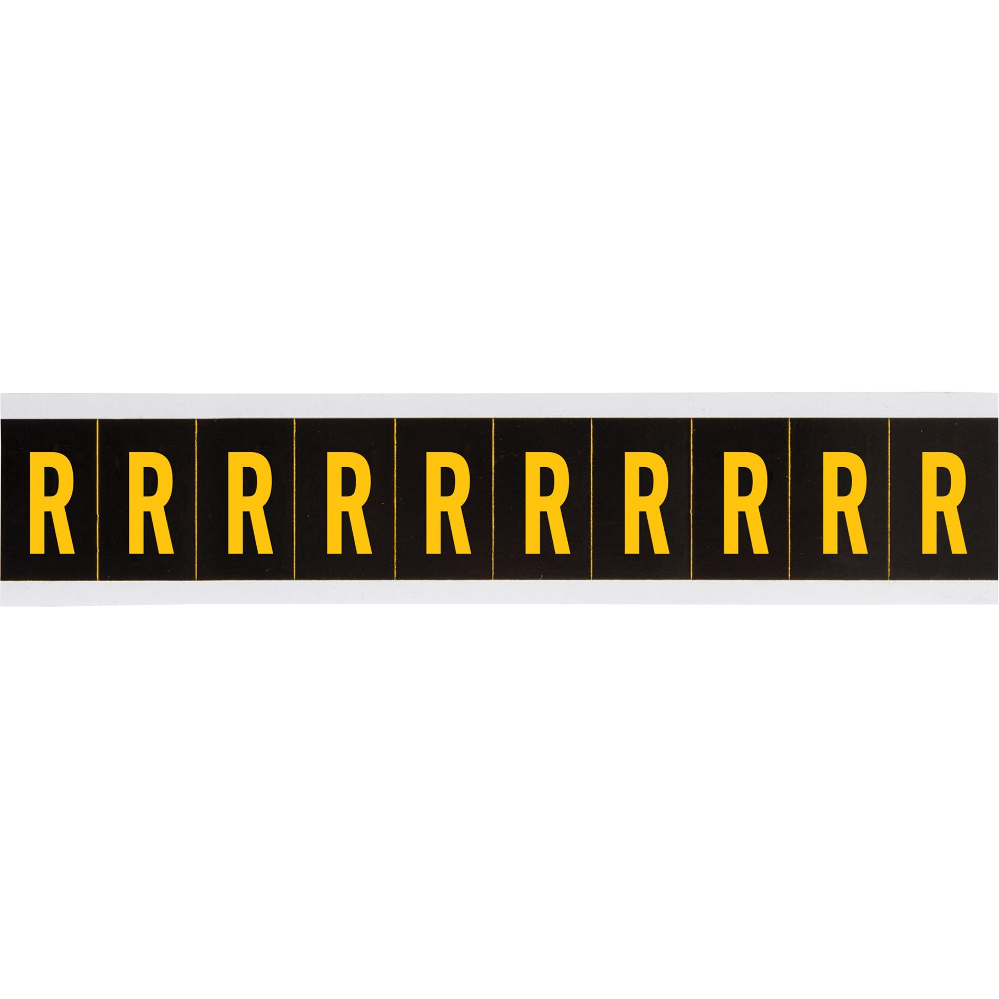 Brady Individual Number & Letter Labels, R, 2" H, Yellow on Black