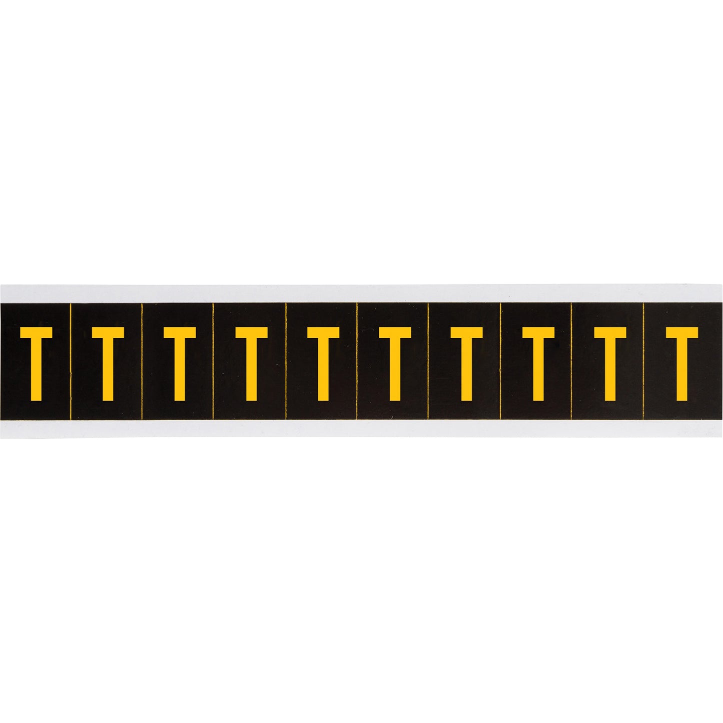 Brady Individual Number & Letter Labels, T, 2" H, Yellow on Black